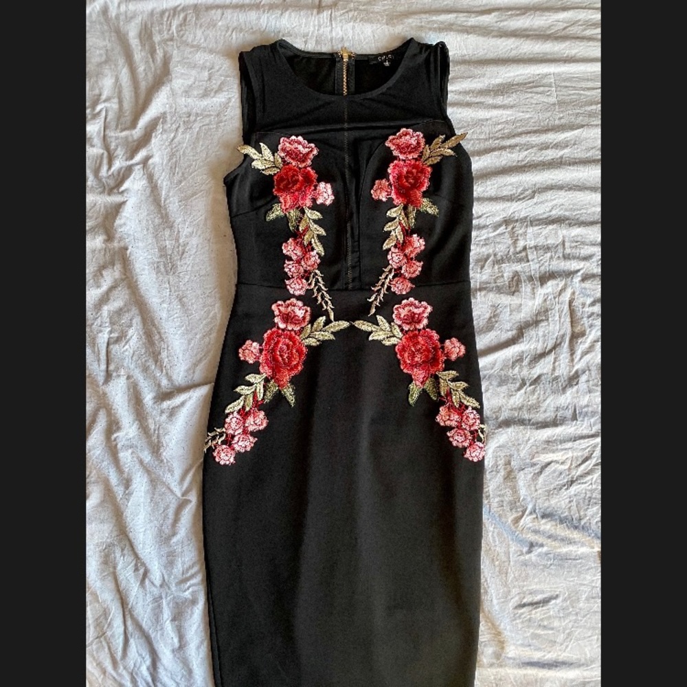NWOT Black Embroidered Bodycon Dress